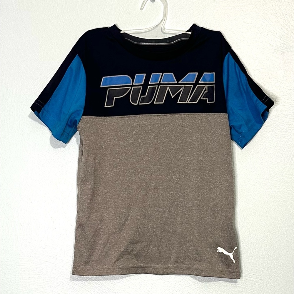 Puma Kids Two-Tone T-Shirt Navy Gray Size 5 EUC Athletic Tee